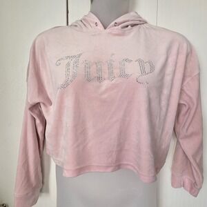 Juicy Couture Bling Softgirl Velour Sleepwear Size Large Pink Cropped Hoodie Y2K